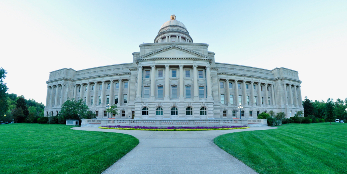 The south facade of the Kentucky State Capitol building located in Frankfort, Kentucky. Photographed by Tedd Liggett on September 15, 2018